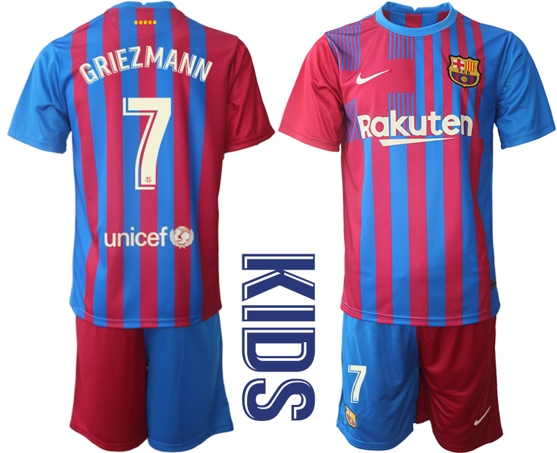 Youth 2021-2022 Club Barcelona home red #7 Nike Soccer Jerseys